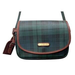 Vintage Polo Ralph Lauren Tartan Plaid Leather Crossbody Purse Saddle Bag 90s